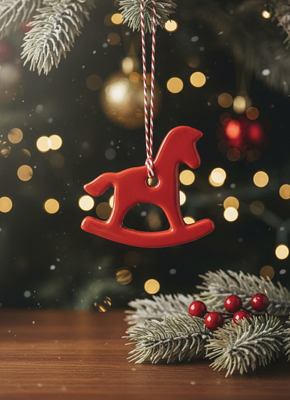 Ёлочная игрушка «Лошадка-Качалка» красная, керамика, фото 2.