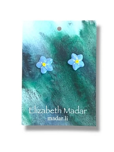 Серёжки-гвоздики Elizabeth Madar Незабудки, керамика, голубые