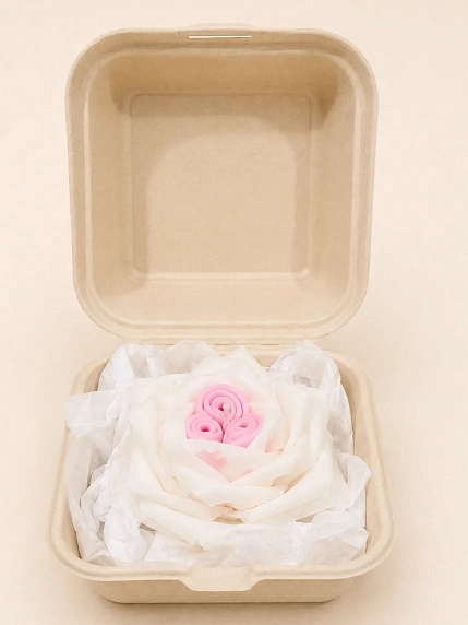 Свеча цветок ручной работы DARI DARI «Роза двойная», бело-розовая, фото 1.