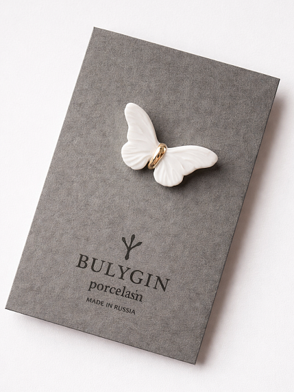 Брошь ручной работы Bulygin «Бабочка», фарфор, бело-золотистая, фото 2.