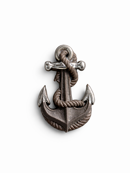 Брошь ручной работы Bulygin «Якорь», фарфор, чёрно-серебристая, фото 1.
