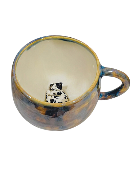 Кружка ручной работы с фигуркой внутри Котик, керамика, 400мл, фото 2.