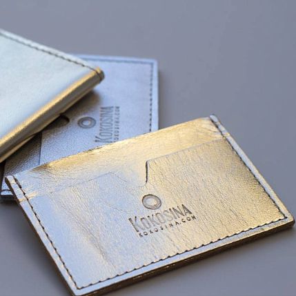 Визитница ручной работы, Kokosina bags, натуральная кожа, металлик, фото 3.
