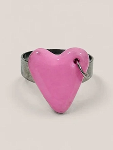 Кольцо ручной работы Радость Рядом «Маленькое сердце с кольцом», розовое, полимерная глина, незамкнутое