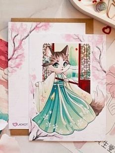 Открытка Лавкот «Кошечка в китайском наряде», А6