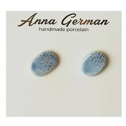 Серьги-гвоздики Анна Герман, фарфор, голубые, фото 1.