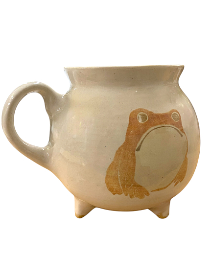 Кружка-котелок ручной работы на ножках «Лягушка», песочная, керамика, 350 мл, фото 3.