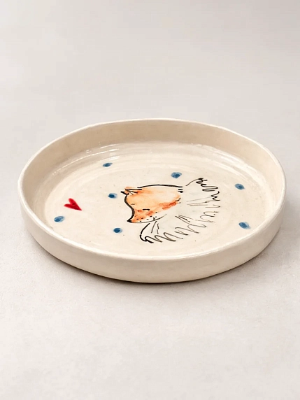 Тарелка ручной работы НАДО ЖЕ с росписью «Лис в жабо», белая, керамика, 14 см, фото 2.