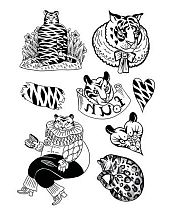 Временные тату Валя Карнавалова «Тигры чёрно-белые», 8 шт