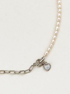 Колье ручной работы «Dani», родированная латунь, речной жемчуг