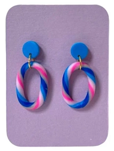 Серьги с розово-голубыми кольцами, полимерная глина