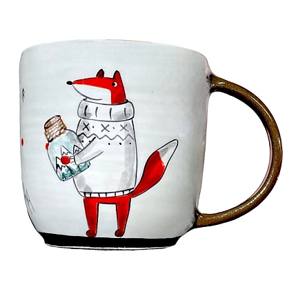 Кружка ручной работы Ким керамика с росписью Лис с баночкой воспоминаний, керамика, 450 мл, фото 1.
