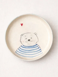 Тарелка ручной работы НАДО ЖЕ с росписью «Мишка в тильняшке», белая, керамика, 14 см