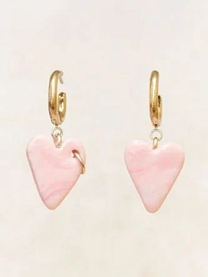 Серьги-конго Радость Рядом Сердечки с разводами, полимерная глина, розовые