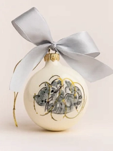 Ёлочная игрушка шар расписной «Серый котик с гирляндой», 7 см