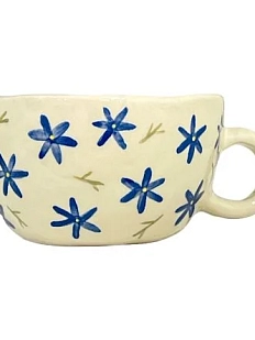Кружка ручной работы Малёма с росписью Синие цветы, керамика, 300 мл
