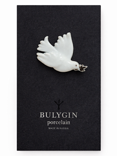 Брошь ручной работы Bulygin «Голубка Пикассо», бело-серебристая, фарфор