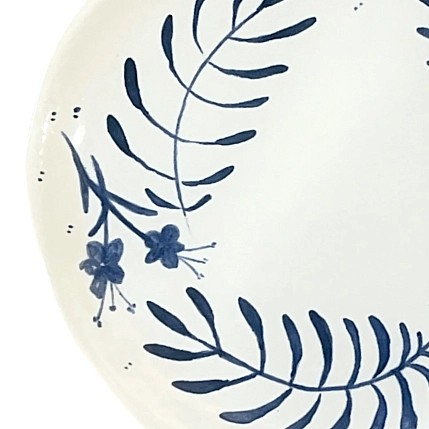 Блюдце Августа с синей росписью Бабочки, белое, 13 см, фото 2.