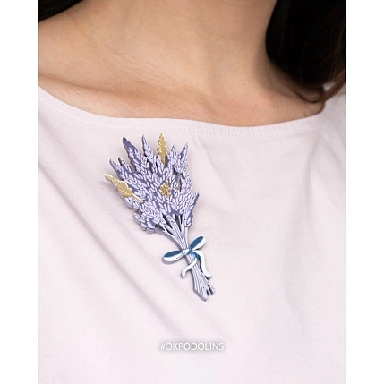 Брошь ручной работы ОКподолинс «Лаванда», сиреневая, дерево, фото 4.