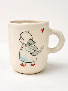 Кружка ручной работы НАДО ЖЕ с росписью «Девочка с котиком», белая, керамика, 300 мл