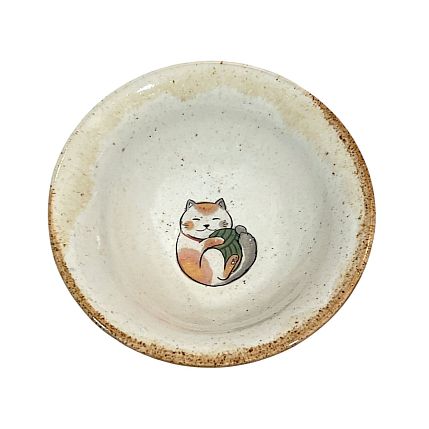 Блюдце ручной работы «Котик с клубком», коричневое, керамика, 12 см, фото 1.