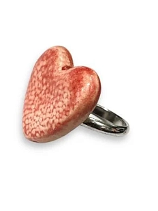 Кольцо ручной работы КерамЕлКа «Сердечко», розовое, керамика