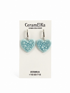 Серьги текстурные «Сердца», керамика, голубые