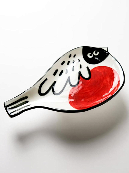 Тарелка ручной работы «Нарядный снегирь», полуфарфор, 19 см, фото 2.