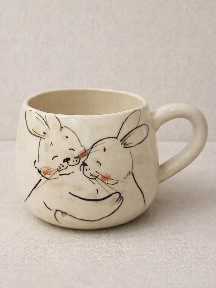 Кружка ручной работы НАДО ЖЕ с росписью «Зайчики», белая, керамика, 300 мл, фото 2.