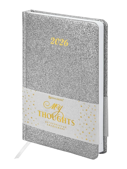 Ежедневник датированный 2026 BRAUBERG «Sparkle», серебристый, А5, фото 1.