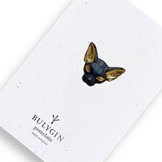 Брошь ручной работы Bulygin «Кошка», фарфор, чёрно-золотистая