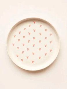 Блюдце ручной работы РУКИ В ГЛИНЕ «Розовые сердечки», полуфарфор, 14 см