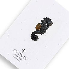 Брошь ручной работы Bulygin «Морской конёк», фарфор, чёрно-золотистая