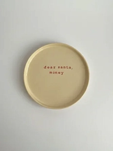 Тарелка ручной работы Йеллоускуп «Dear Santa, money», керамика