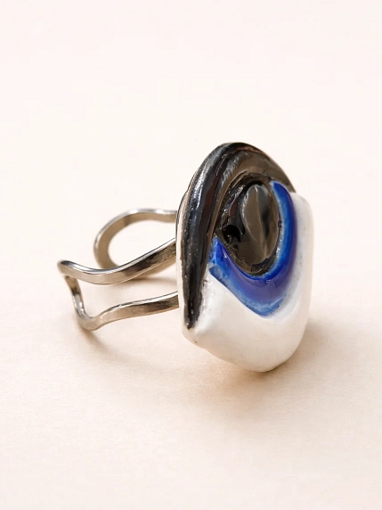 Кольцо ручной работы КерамЕлКа «Глаз синий», керамика, фото 2.