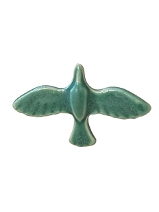 Брошь ручной работы «Пташка», зелёная, керамика