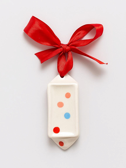 Ёлочная игрушка конфета «Конфетти» розово-голубая, белая керамика, фото 2.