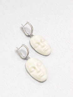 Серьги «Лица овальные», фарфор, белые матовые