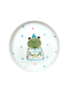 Тарелка ручной работы Ким керамика с бортиком Лягушка в колпаке, белая, фарфор, 13 см