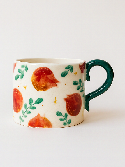 Кружка ручной работы прямая «Гранаты», полуфарфор, 250 мл, фото 1.