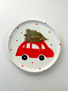 Тарелка ручной работы ММ керамика на Новый год «Машинка с ёлкой», 18 см