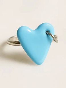 Кольцо ручной работы Радость Рядом Сердечко с кольцом, голубое, полимерная глина, незамкнутое