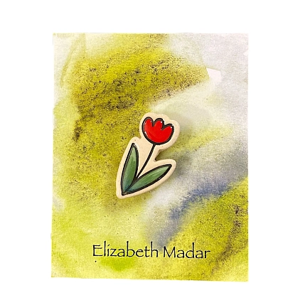 Брошь ручной работы Elizabeth Madar Красный цветок, керамика, фото 1.