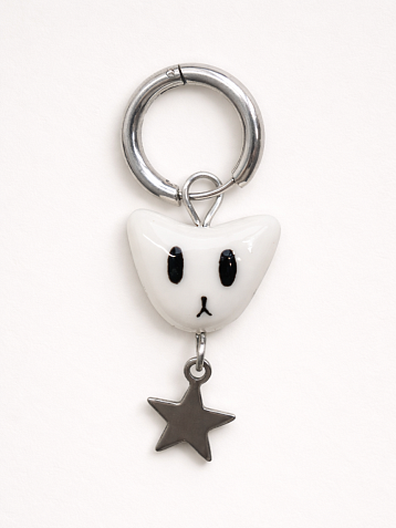 Моносерьга Котик с подвеской звёздочкой, полимерная глина, фото 1.