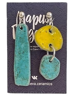 Серьги Мария Гордеева асимметричные составные, керамика, сине-жёлтые