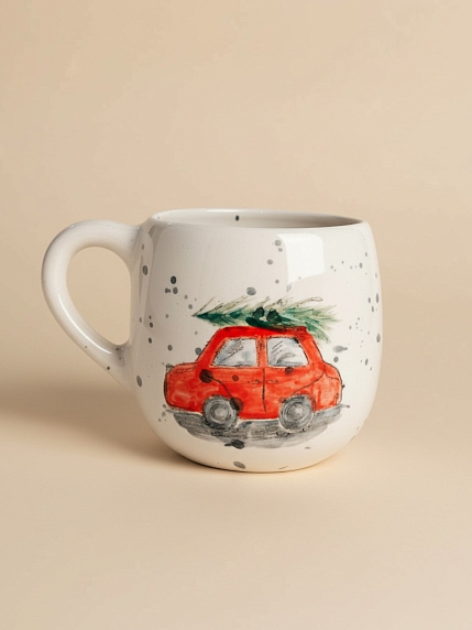 Кружка ручной работы круглая «Машинка», керамика 500 мл, фото 1.