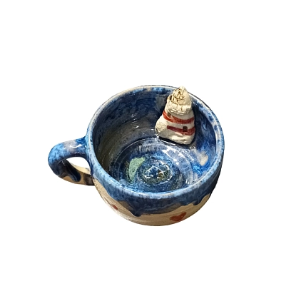 Кружка ручной работы Море с фигуркой маяка внутри, керамика, 300 мл, фото 2.
