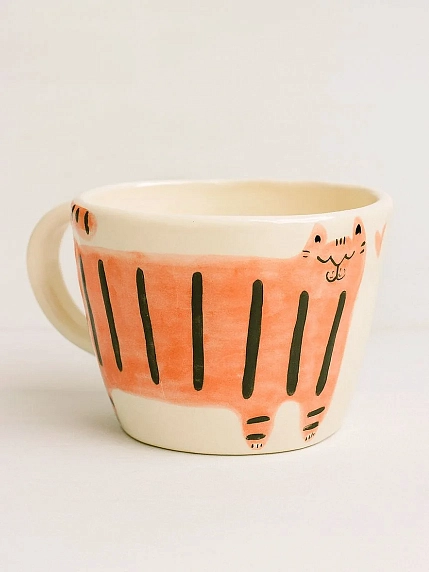 Чашка для чая ручной работы «Кот», розовый, керамика, 250 мл, фото 1.
