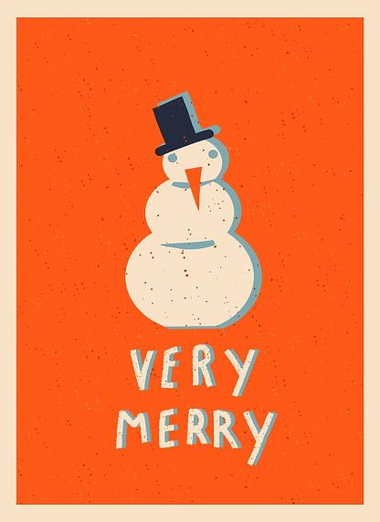Открытка ретро со снеговиком на Новый год «Very Merry», фото 1.