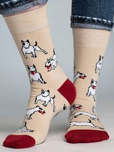 Носки «Хулиганский бультерьер», р-р 38-41, бежевые